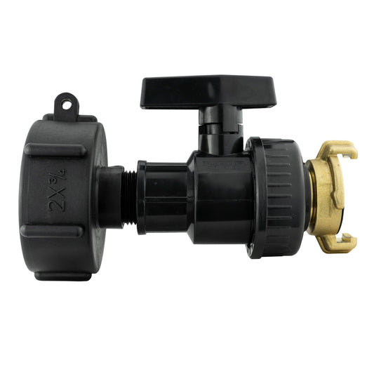 IBC S60X6 Adapter & Large Valve – Brass Claw Outlet; supplied fittings shown.