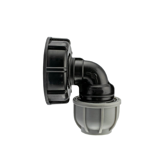 IBC S60X6 Cap with 20mm MDPE Compression Elbow; supplied product shown.