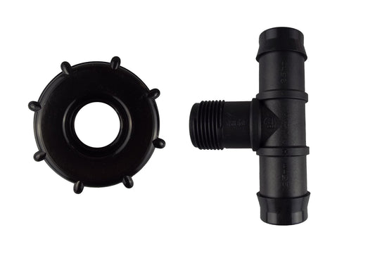 IBC S60X6 Cap with 25mm Barbed Irrigation Tee; supplied product shown.