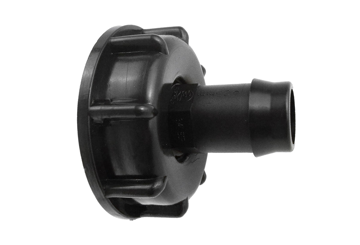 IBC S60X6 Cap with 25mm Irrigation Hose Barb; supplied product shown.