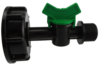 IBC S60X6 Cap & Irrigation Valve – ¾″ BSP Male Outlet; supplied product shown.