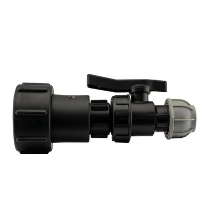 IBC S60X6 Extended Adapter & 20mm MDPE Valve; supplied fittings shown.