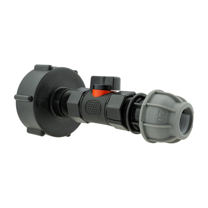 IBC S60X6 Adapter & Inline Valve – 20mm MDPE Connector; supplied fittings shown.
