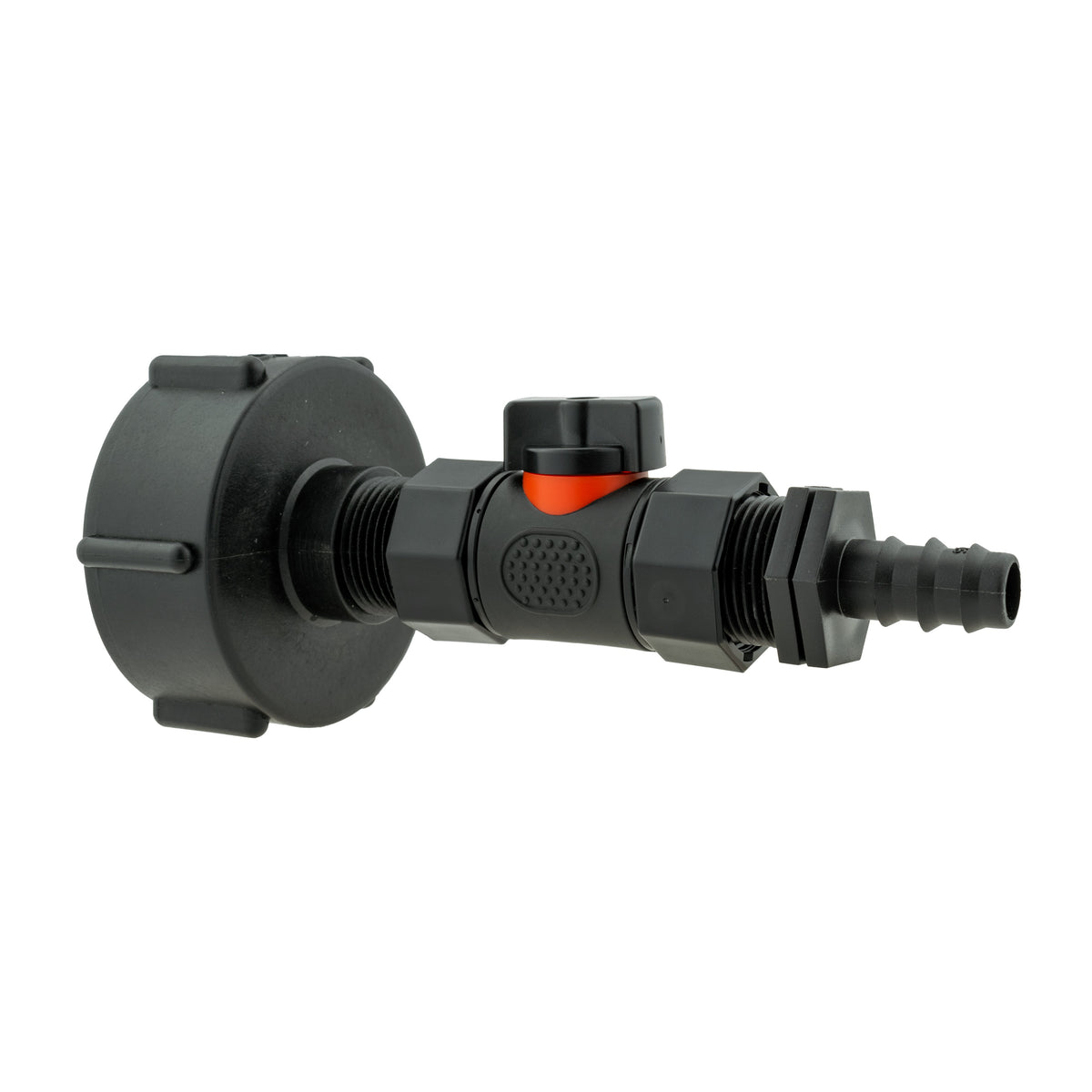 IBC S60X6 Adapter & Inline Valve – 16mm Irrigation Barb; supplied fittings shown.