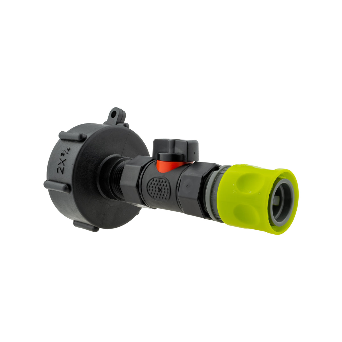 IBC S60X6 Adapter & Inline Valve – Lime Quick Socket; supplied fittings shown.
