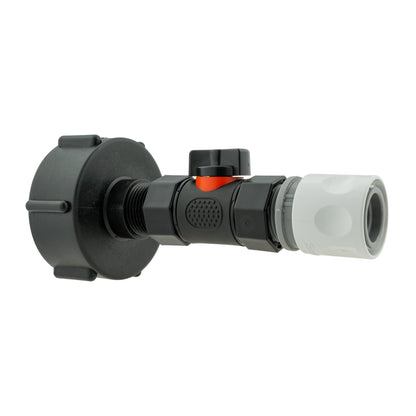 IBC S60X6 Adapter & Inline Valve – Grey/White Quick Socket; supplied fittings shown.