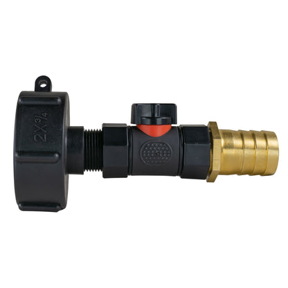 IBC S60X6 Adapter & Inline Valve – 25mm Brass Barb