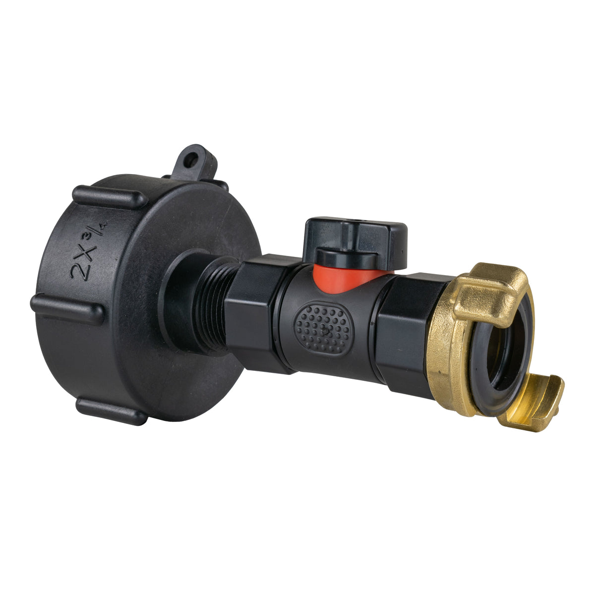 IBC S60X6 Adapter & Inline Valve – Brass Claw Outlet; supplied fittings shown.