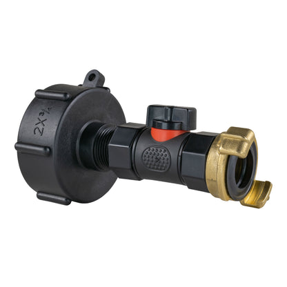 IBC S60X6 Adapter & Inline Valve – Brass Claw Outlet; supplied fittings shown.