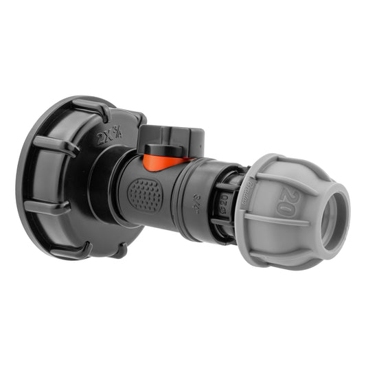 IBC 2" S60X6 Cap with In-Line Valve and MDPE Straight 20mm