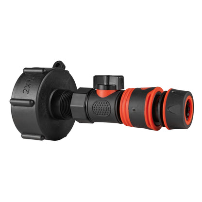 IBC S60X6 Adapter & Quick Valve – Soft-Grip Hose End; supplied fittings shown.