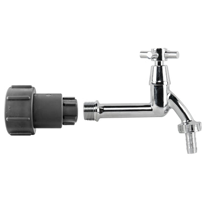 S60X6 IBC Extender kit with extended cross-head tap and half-inch hose-barb outlet.