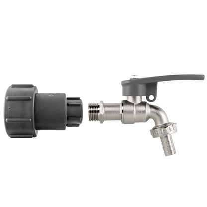 S60X6 IBC Extender kit with side-lock lever tap and half-inch hose-barb outlet.