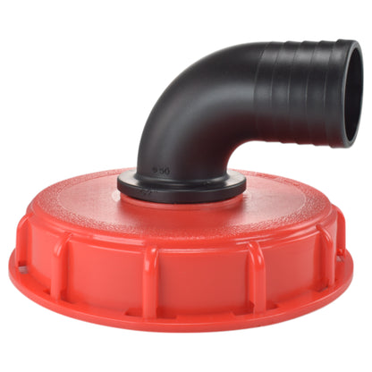 IBC 6″ Top Cap with 50mm Barbed Elbow, shown with a red cap; cap colour may vary.