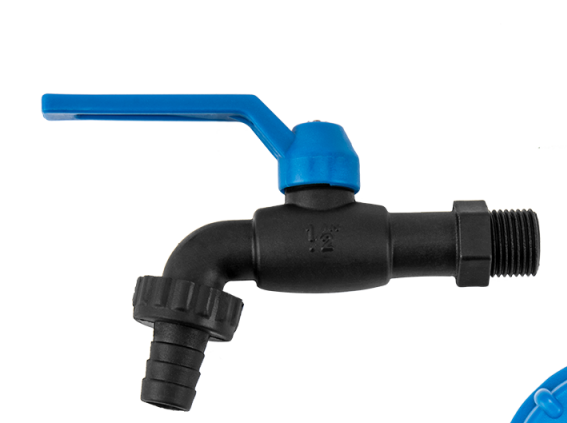Garden Tap 1/2" BSPM - 1/2" Barb - Nylon (Black/Blue)