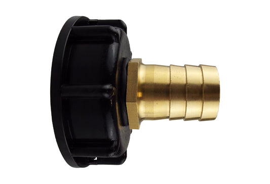 IBC S60X6 Cap with 25mm Brass Hose Tail; supplied fittings shown.
