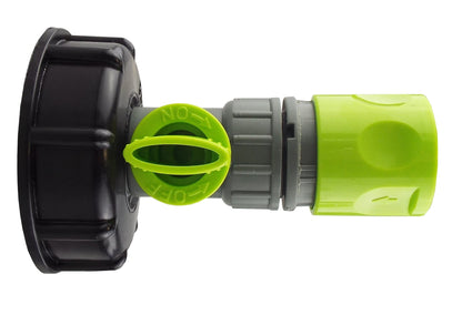 IBC S60X6 Cap & Lime Valve – Female Quick-Connect Socket; supplied fittings shown.