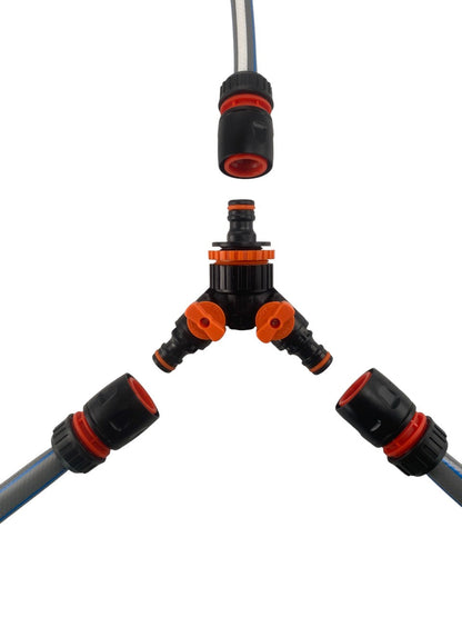 Two-Way Valved Hose Splitter Kit with Three Hose Sockets