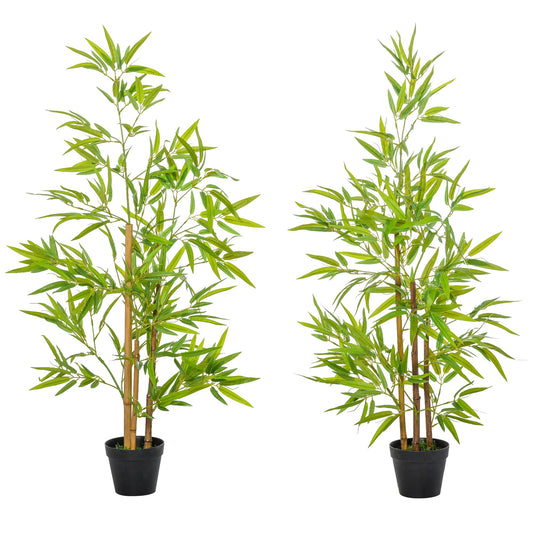 Set of 2 Artificial Bamboo Tree Plants with Pot 120cm