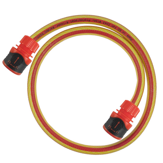 Yellow half-inch garden hose with two orange locking hose connectors; length chosen separately.