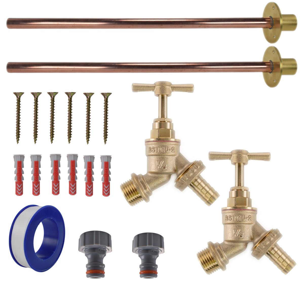 Twin Brass Barb Through-Wall Tap Kit – Basic