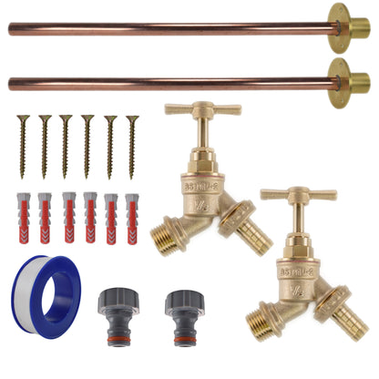 Twin Brass Barb Through-Wall Tap Kit – Basic