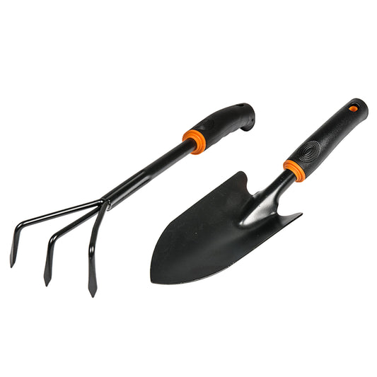 DE LUXE Wide Hand Trowel & Three-Prong Cultivator Set