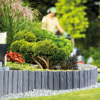 Lawn Edging, 2.32 Metres Plastic Palisade Wood Effect (Grey)