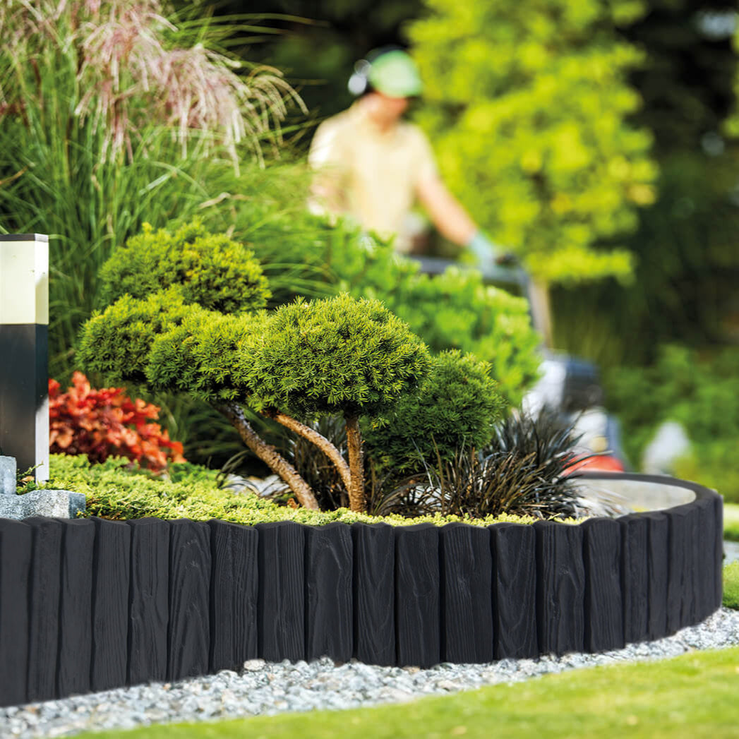 Lawn Edging, 2.32 Metres Plastic Palisade Wood Effect (Black)
