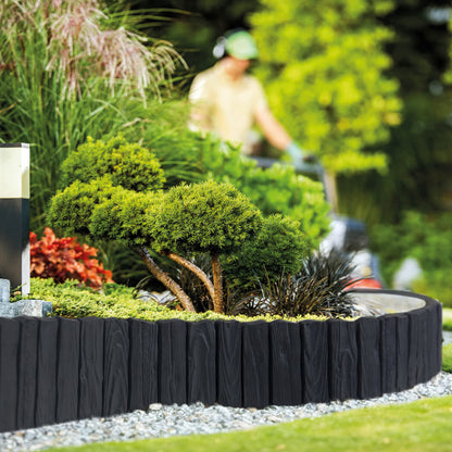 Lawn Edging, 2.32 Metres Plastic Palisade Wood Effect (Black)
