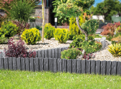 Lawn Edging, 2.32 Metres Plastic Palisade Wood Effect (Black)