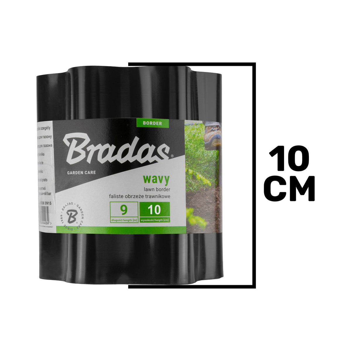 Bradas Wavy Lawn Edging – 9m x 10cm, Black