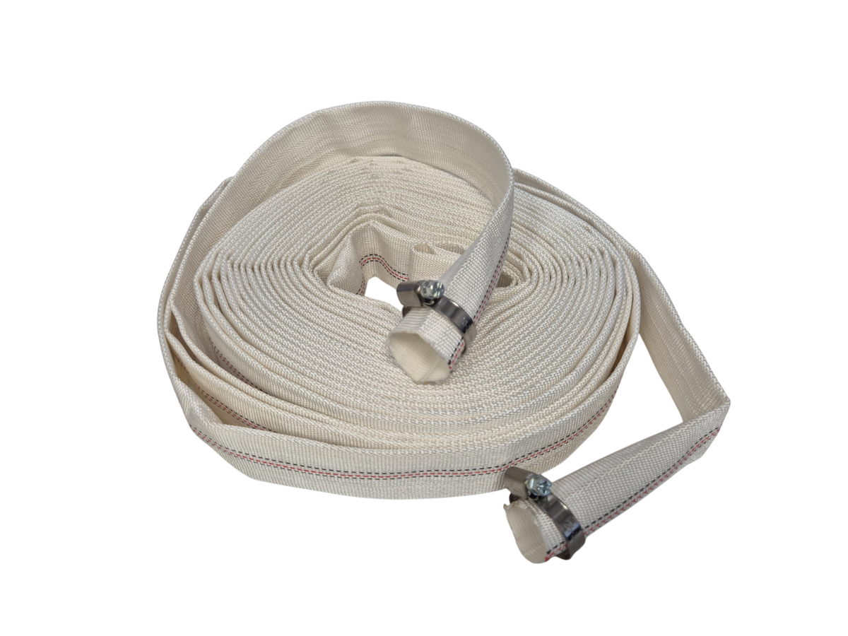 White Lined Layflat Hose Kit with Two Clips – Size Options