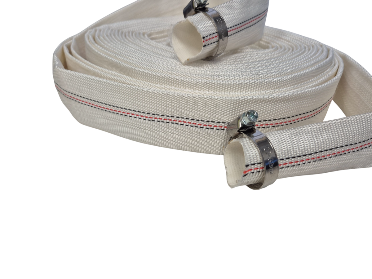 White Lined Layflat Hose Kit with Two Clips – Size Options