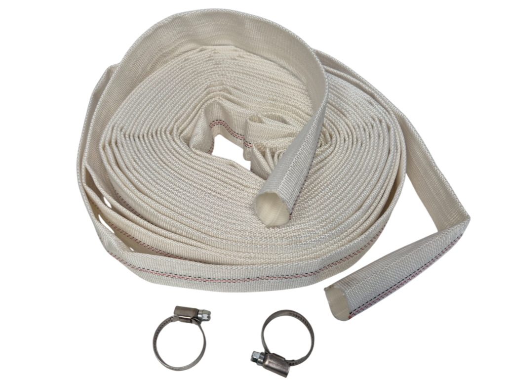 White Lined Layflat Hose Kit with Two Clips – Size Options
