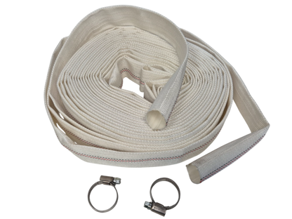 White Lined Layflat Hose Kit with Two Clips – Size Options