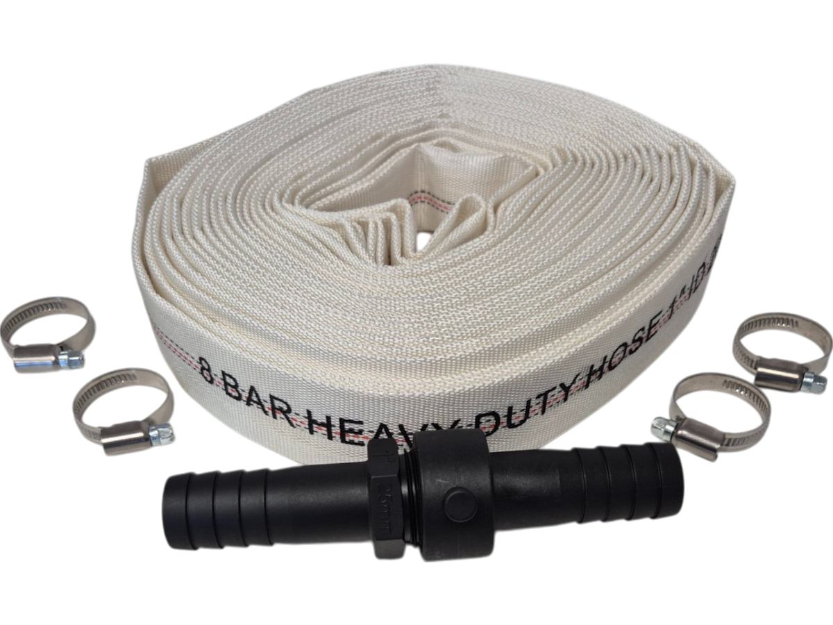 White Lined Layflat Hose Kit – Male & Female Straight Fittings