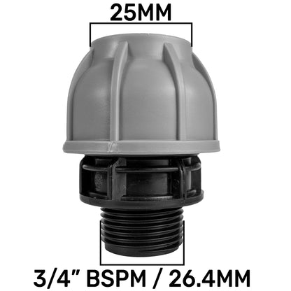 ¾″ BSP Water Butt Kit – Full-Flow PP Valve & 25mm MDPE