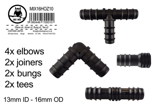 ½″ Irrigation Connector Set – 10 Elbows, Joiners & End Fittings; product design shown.