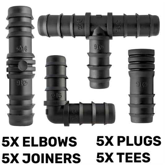 Pack of 20 Mixed 1/2" Barb Irrigation Pipe Connectors