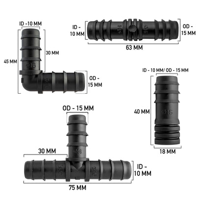 Pack of 20 Mixed 1/2" Barb Irrigation Pipe Connectors