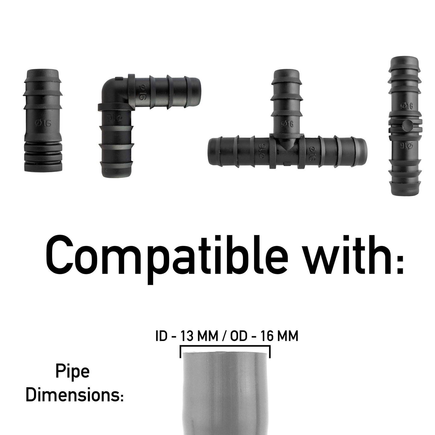 Pack of 20 Mixed 1/2" Barb Irrigation Pipe Connectors