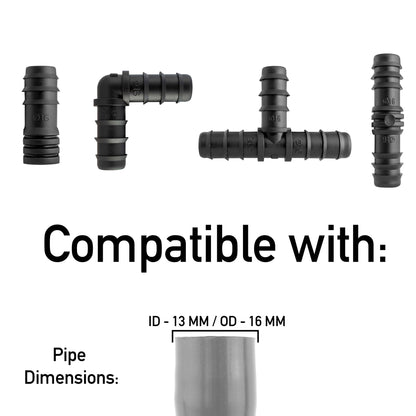 Pack of 20 Mixed 1/2" Barb Irrigation Pipe Connectors