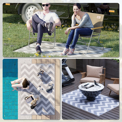 Grey & White Zig Zag Reversible Outdoor Rug, 1.2 x 1.8m