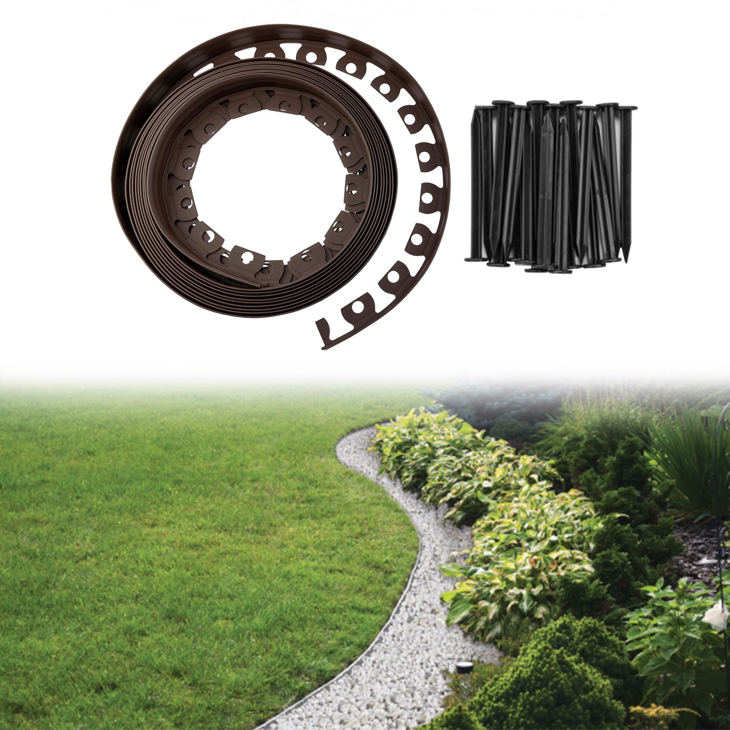 Lawn Border Set, 10 Metres Easy Border 60mm with Pegs (Brown)