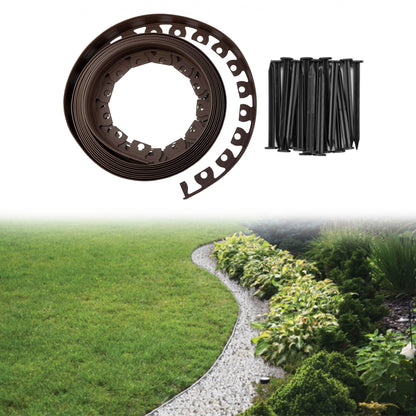 Lawn Border Set, 10 Metres Easy Border 60mm with Pegs (Brown)