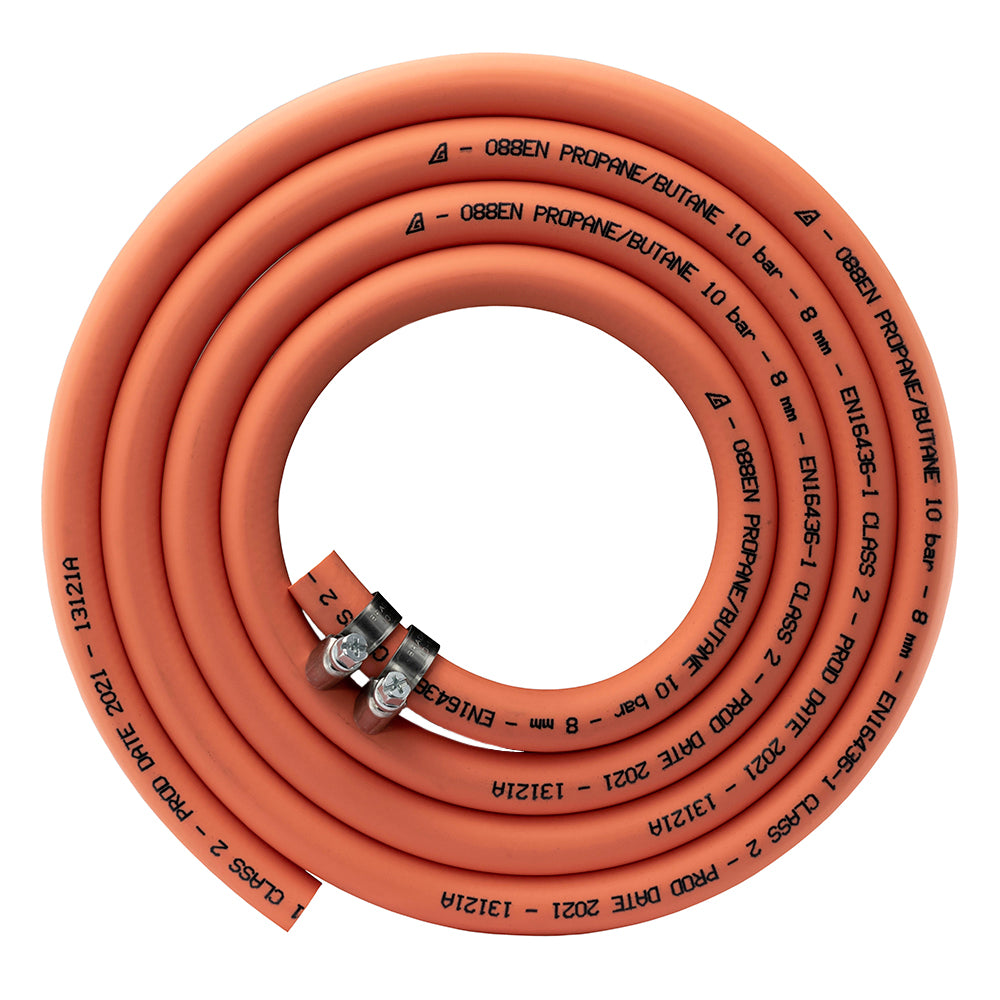 8mm Gas Pipe with 2 x Hose Clips, Propane Butane, Certified