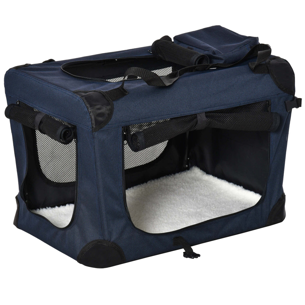 PawHut Foldable Pet Carrier for Small Pet Travel 60 x 41.5 x 41cm - Dark Blue