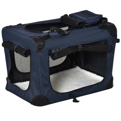 PawHut Foldable Pet Carrier for Small Pet Travel 60 x 41.5 x 41cm - Dark Blue
