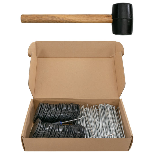 Metal Hold Down Pegs with Wooden Mallet Set